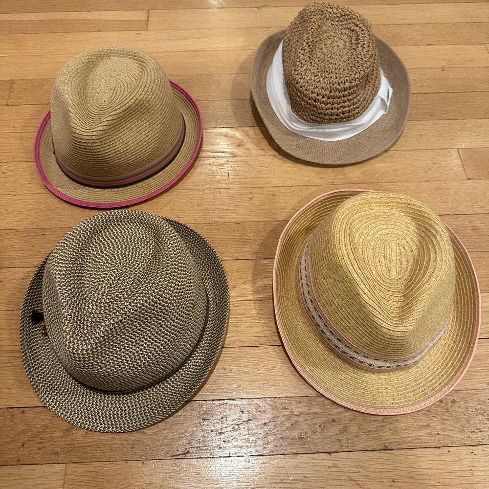 Roxy Kids' Straw Fedora Hat Set - Pink, Brown, Tan